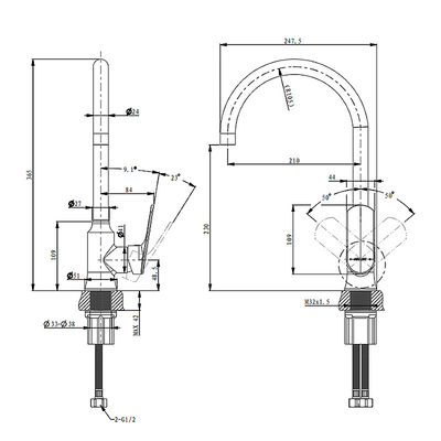 Brass Kitchen Mixer Faucet Deck Mount Brass Bar Rotating Faucet