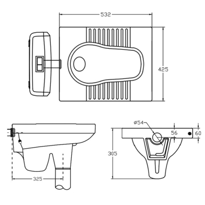 White 6L Ceramic Toilet Squatting Pan With Trapway 530x425x305mm