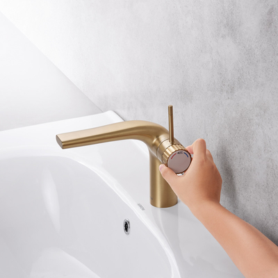 Gold Brass Hot Cold Water Basin Faucets 156mm Height For Washroom