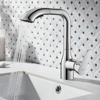 Stainless Steel Waterfall Faucet with Contemporary Design and Single Hole Installation for Bathroom