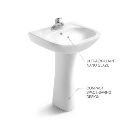 ARROW FP3609 Bright Freestanding Pedestal Basin, Bright White Ceramic Space-Saving Bathroom Sink Pedestal