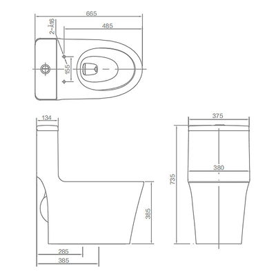 Sanitary Ware One Piece Toilets , 300/400mm S Trap Water Closet